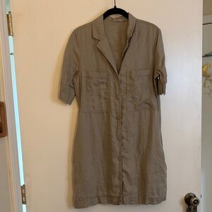 Everlane “The Shirtdress” Sage Green Linen Button-Up Shirt Dress